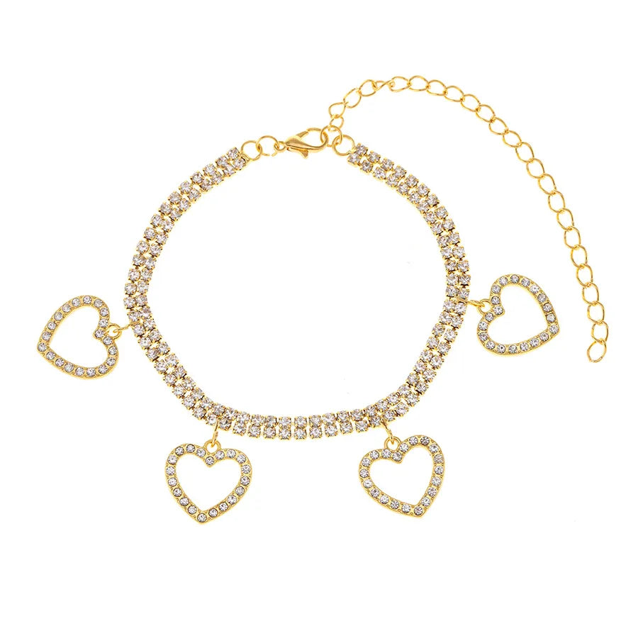 Double Heart Rhinestone Anklet for Women