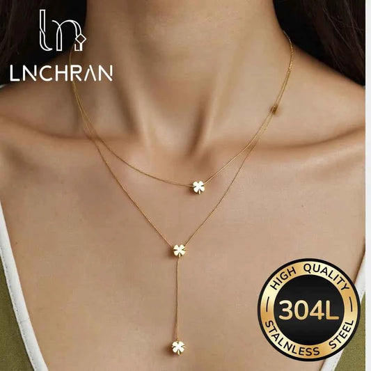 Gold & Silver Four-Leaf Clover Tassel Necklace