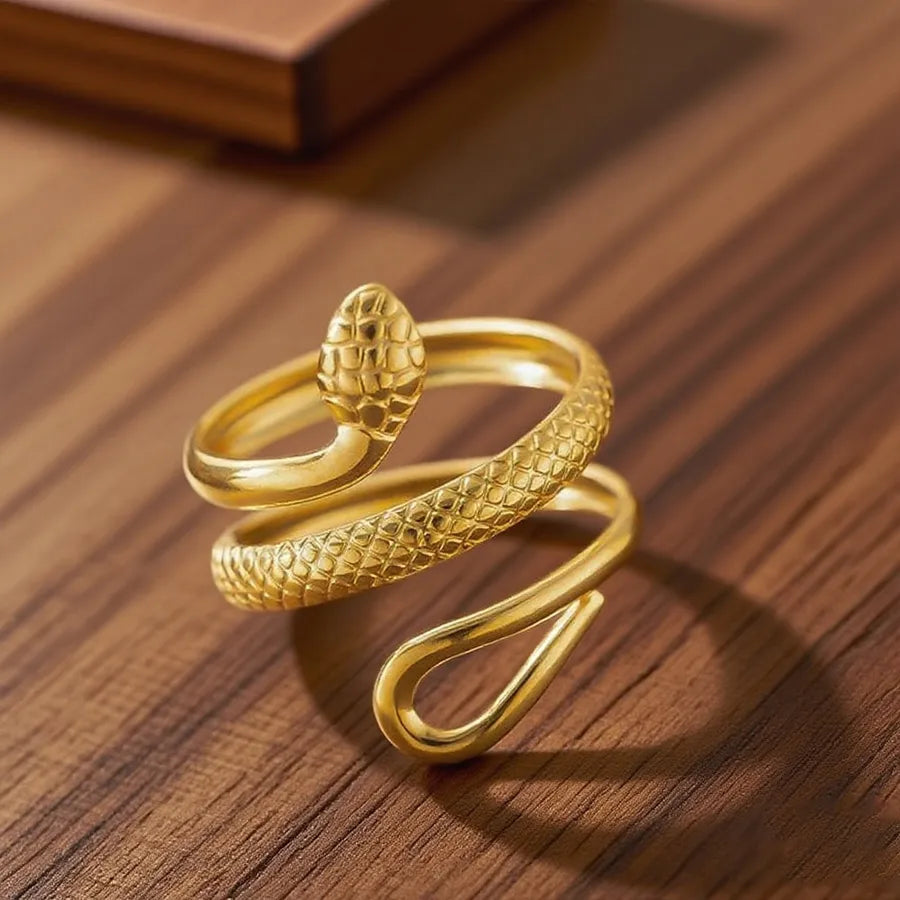 Geometric Heart Titanium Steel Ring Z0184-Wrapping Snake-Ring- Gold