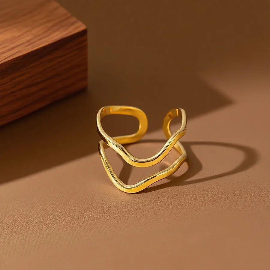 Colorful Titanium Steel Geometric Heart Ring Z0220-Twisted Double Layer-Ring- Gold