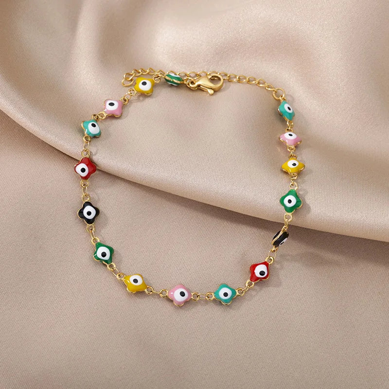 Boho Devil's Eye Heart Gold Anklet