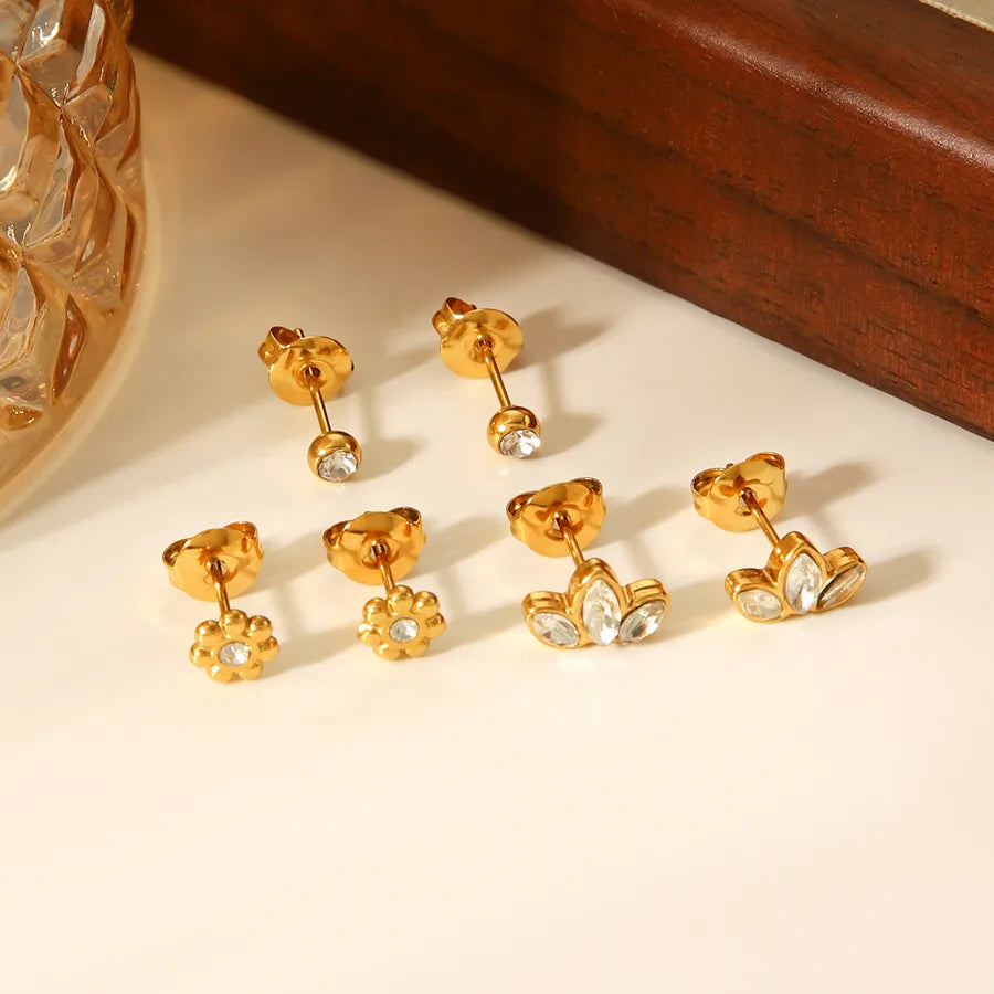 Gold Plated Titanium Steel Earrings Set – 3 Pairs