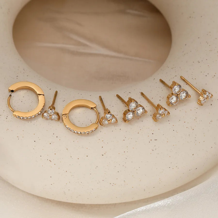 Gold Plated Clover & Hoop Stainless Steel Earrings