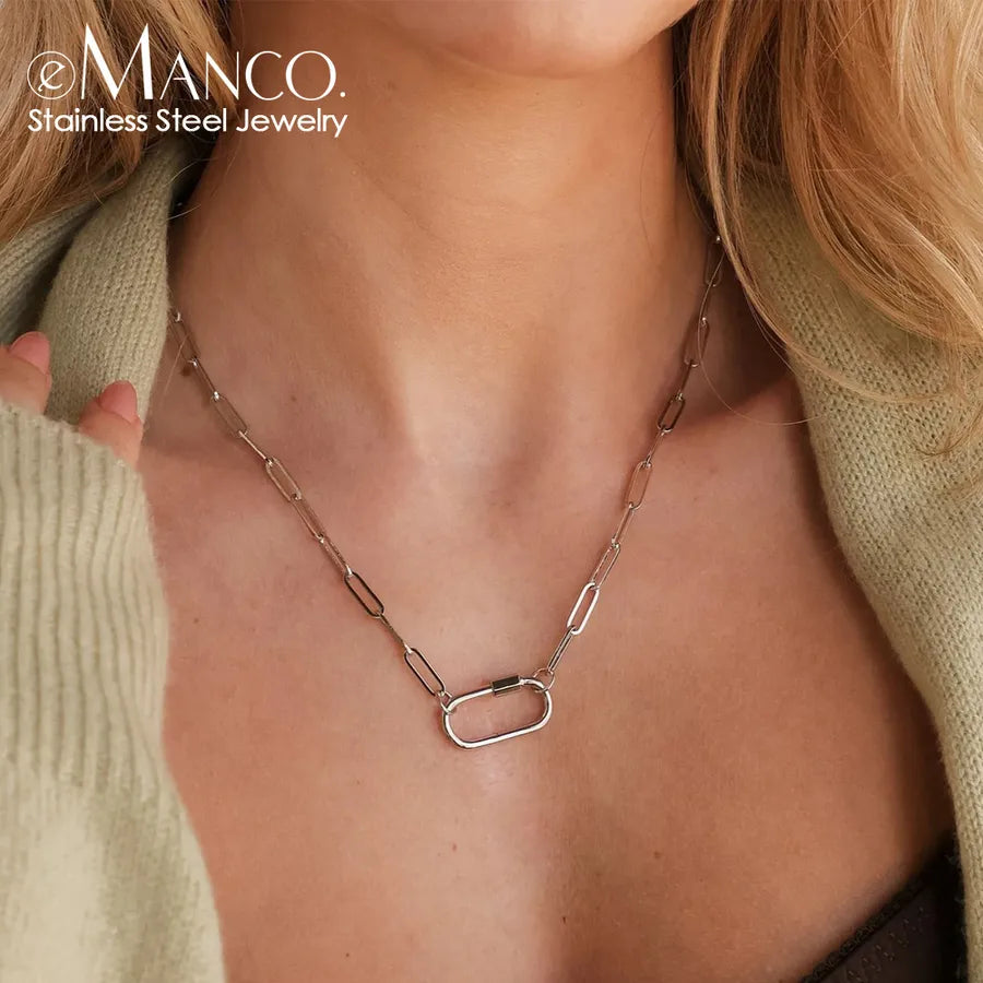 Geometric Pearl Stainless Steel Pendant Necklace