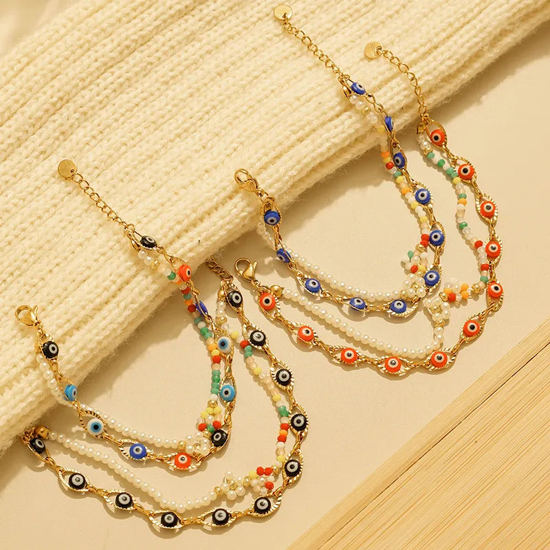 18K Gold Boho Eye & Flower Stainless Steel Bracelet