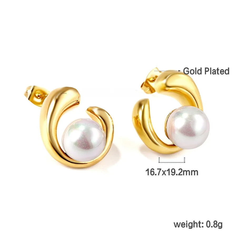 18K Gold Plated Geometric Pearl Earrings EA57340AG