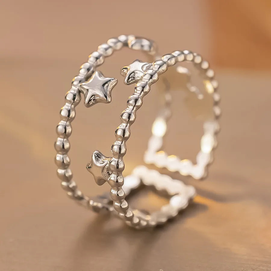 Geometric Titanium Steel Couple Ring K194 Steel Color Ring Open