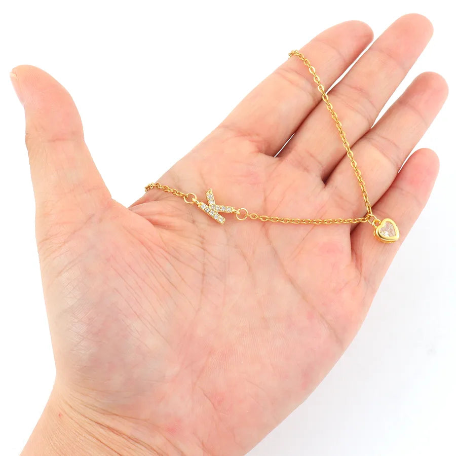 Gold Heart Letter Pendant Necklace