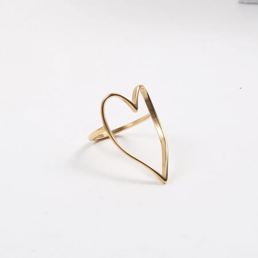 18K Gold Heart Titanium Steel Ring Gold No. 8 A804