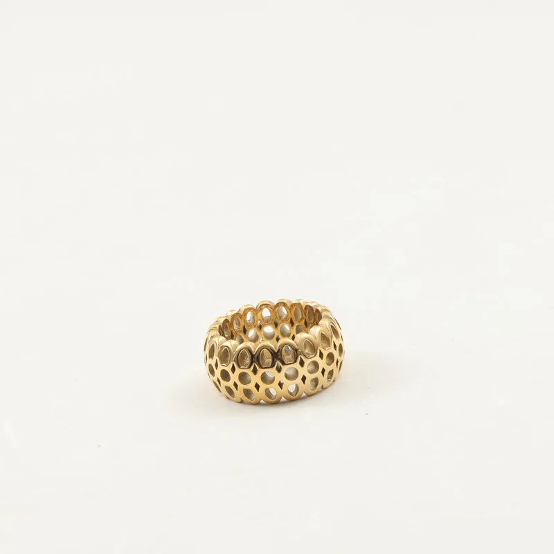 18K Gold Plated Honeycomb Titanium Steel Ring