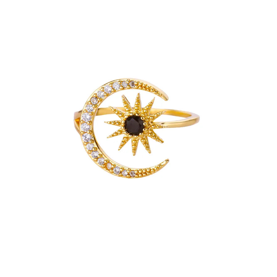 18K Gold Star & Moon Ring for Women