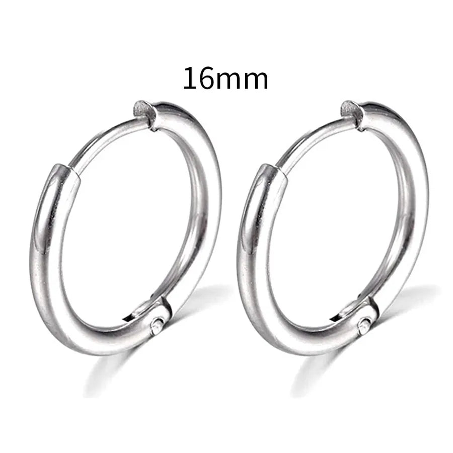 Men's Stainless Steel Round Hoop Earrings Steel Color 16mm