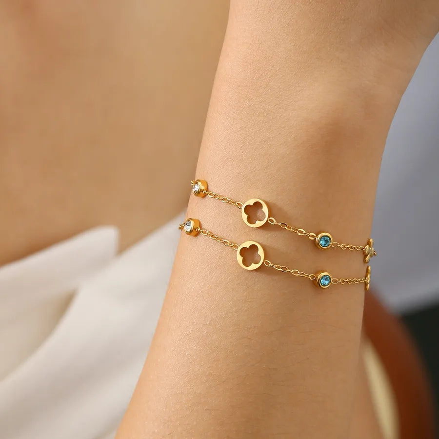 18K Gold Plated Zircon Flower Bracelet