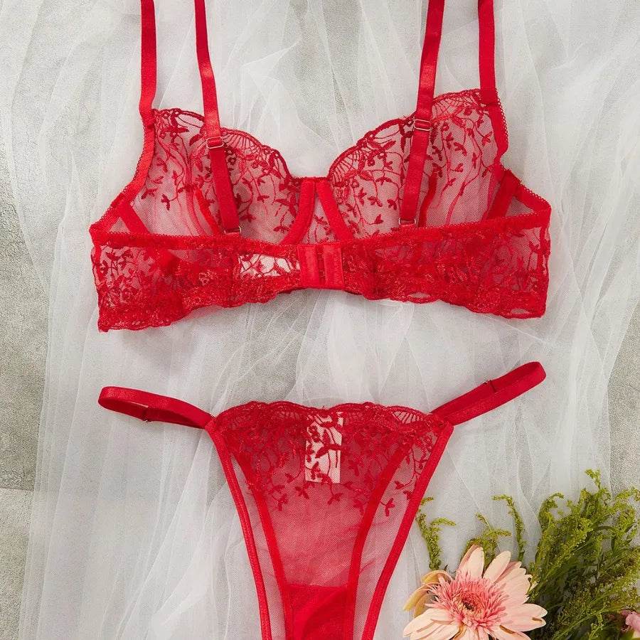 Women's Sheer Floral Lingerie Set