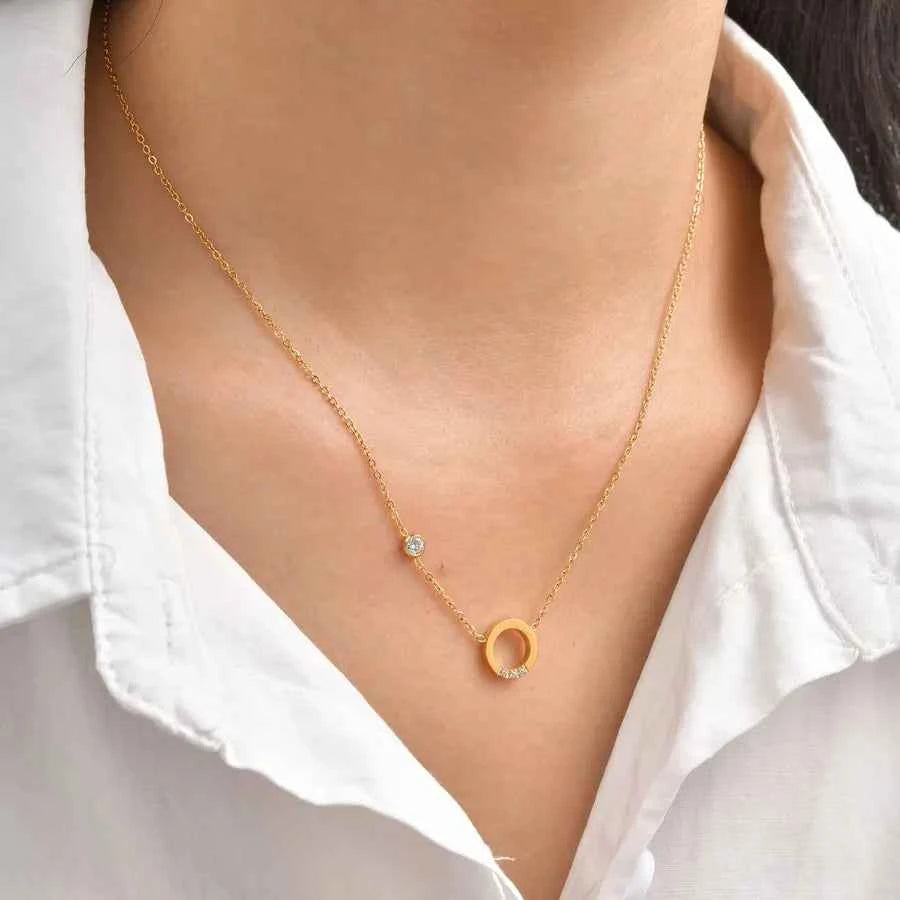 Geometric Zircon Necklace – 18K Gold Plated Steel