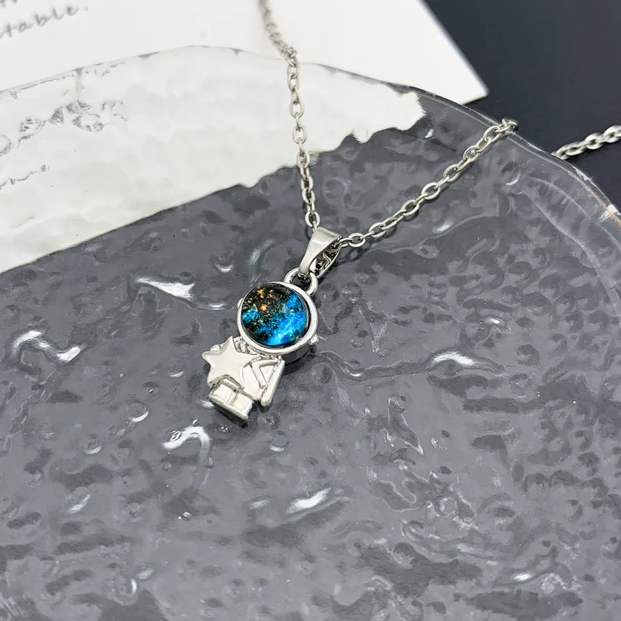 Blue Sky Star Pendant Necklace – Gold Plated XL1117 Astronaut Planet Necklace Silver