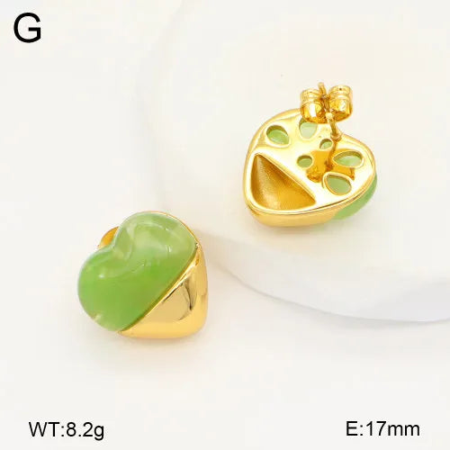 18K Gold Plated Heart Resin Stud Earrings