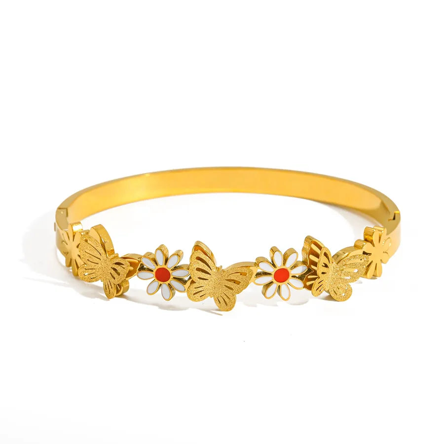 18K Gold Plated Butterfly & Flower Bracelet 1-Inner Diameter 58.96mm