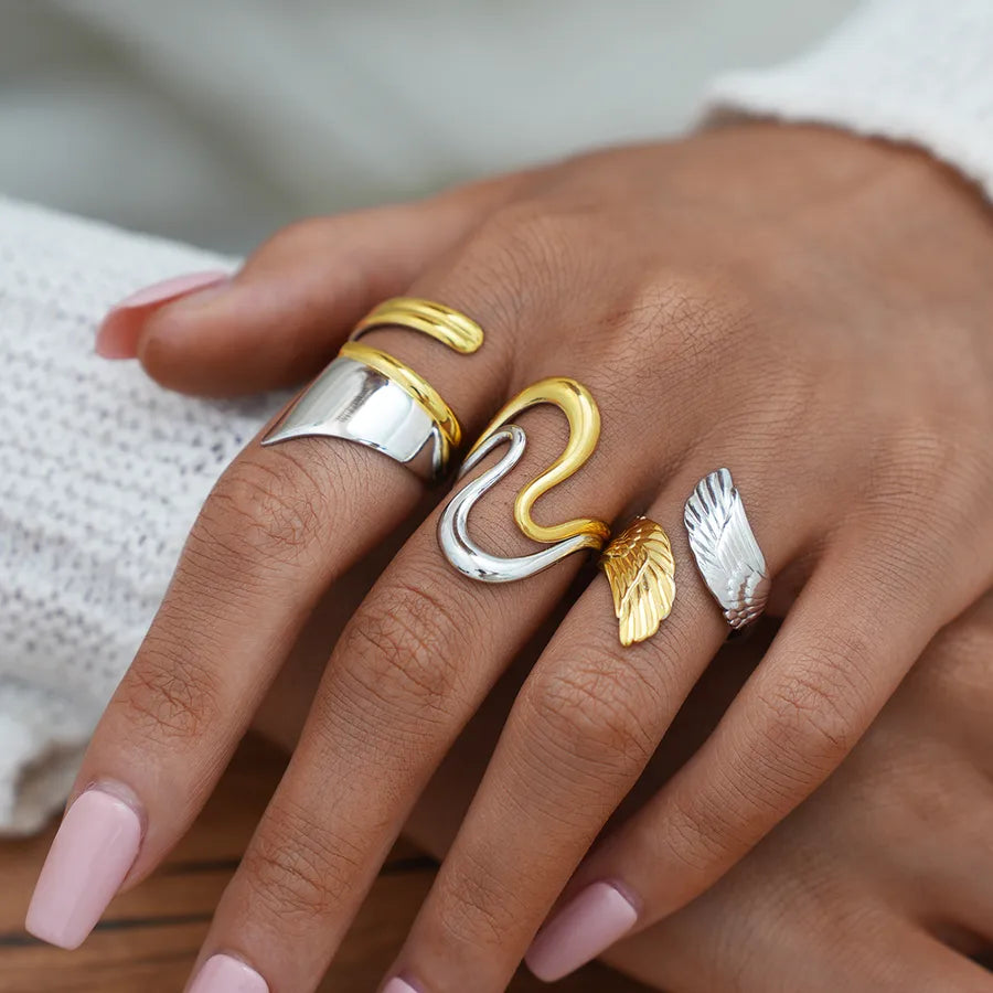 18K Gold Plated Geometric Open Ring for Women