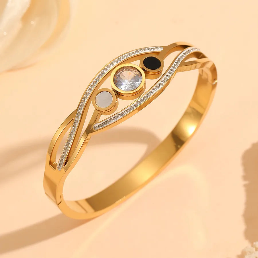 18K Gold PVD Letter & Flower Stainless Steel Bangle Bracelet#11