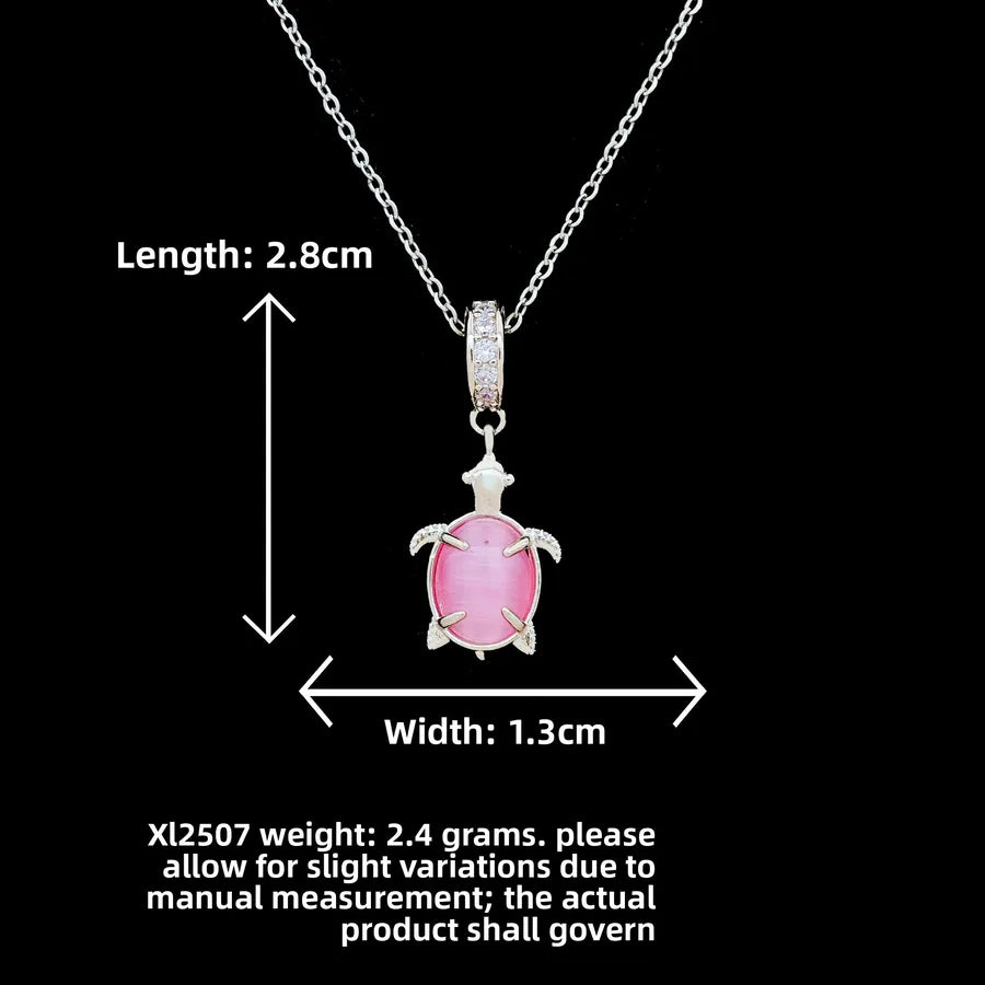 Butterfly & Whale Couple Pendant Necklace XL2507 Pink Cat's Eye Stone Turtle Necklace Silver