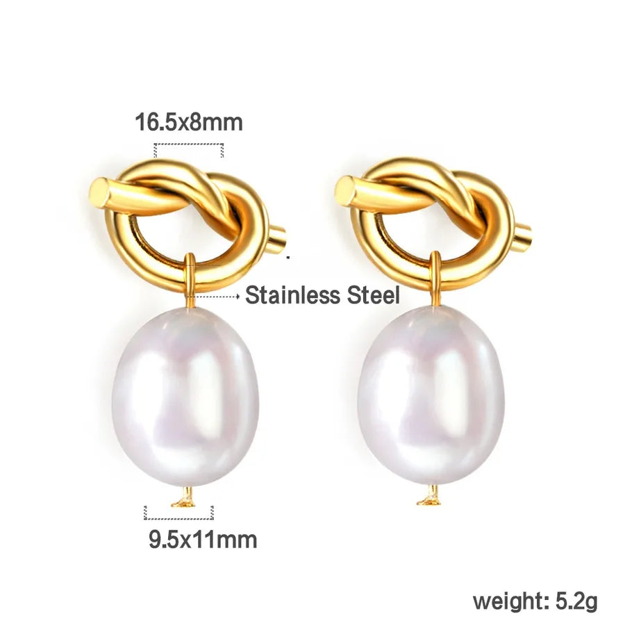 18K Gold Plated Geometric Pearl Earrings EA57880AG
