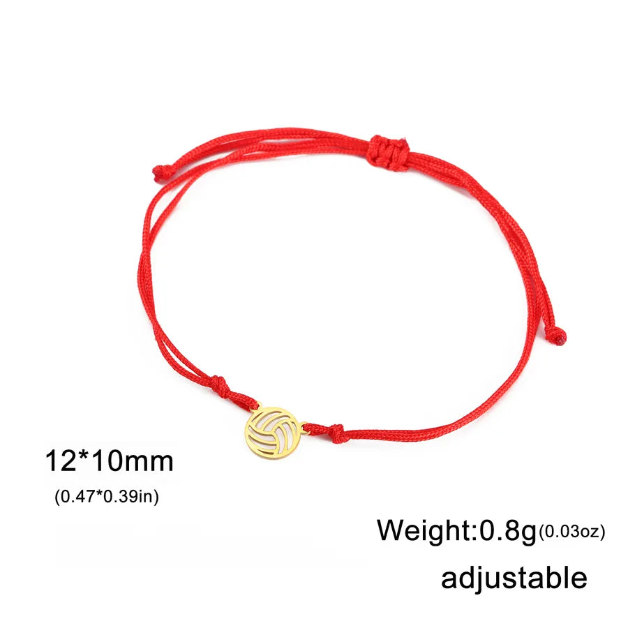 Stainless Steel Sports Pendant Bracelet Gold Volleyball-Red Rope