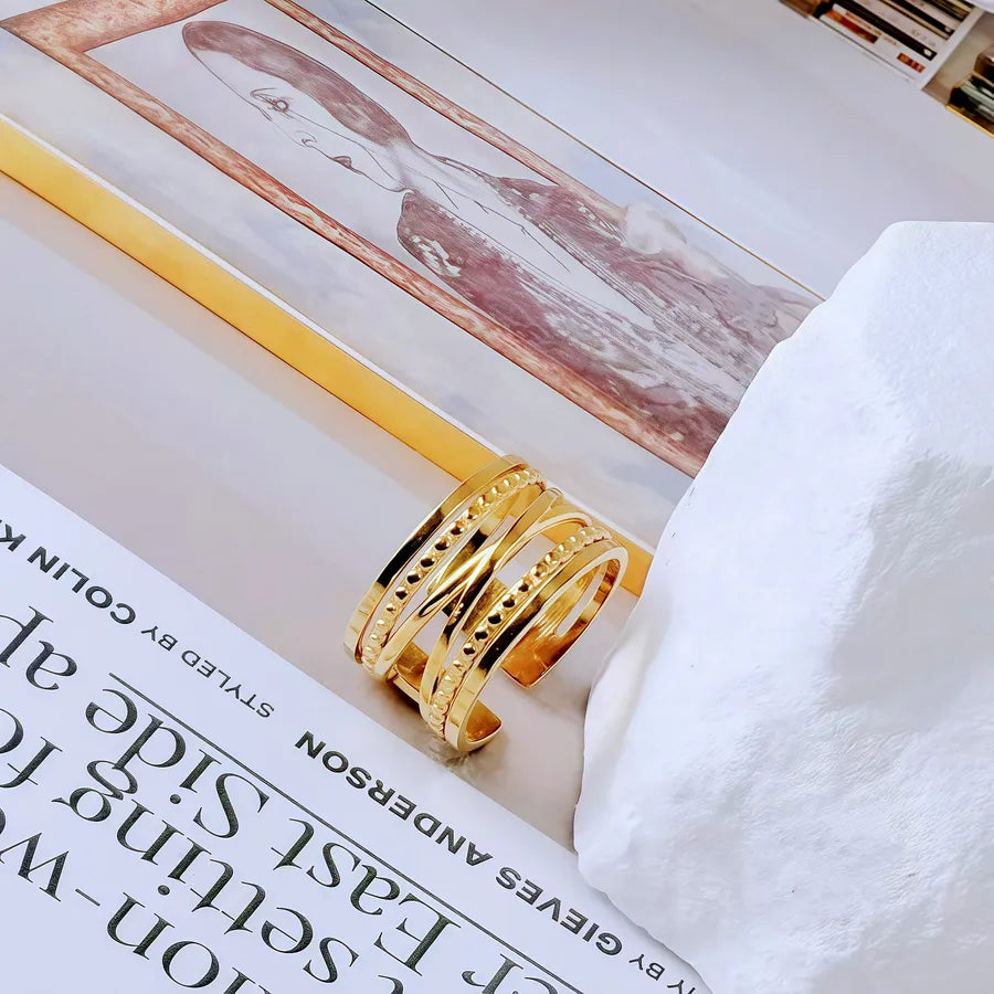 Gold Bamboo Titanium Steel Open Ring Adjustable Opening Golden Hydraulic J100