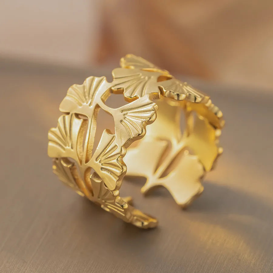 Retro Geometric Titanium Steel Ring K373 Gold Ring Adjustable