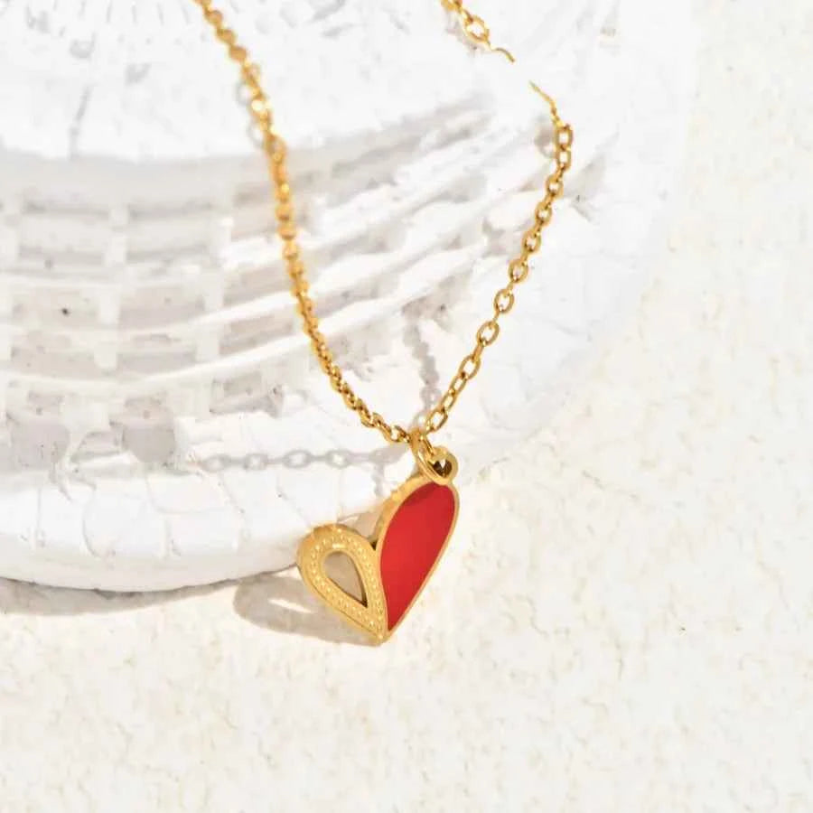 Red Heart Crown 18K Gold Plated Pendant Necklace