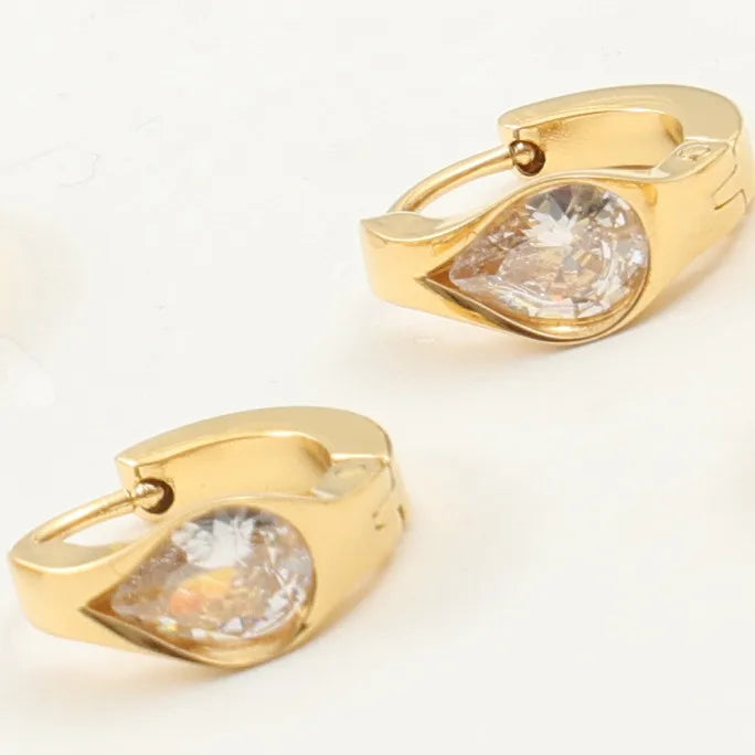 18K Gold Zircon Drop Earrings for Women Average Size Gold 2