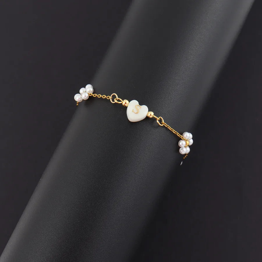 18K Gold Plated Heart & Pearl Bracelet