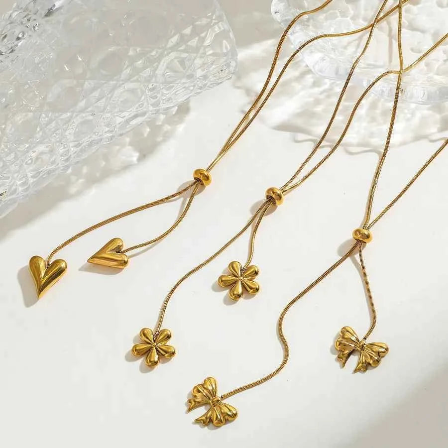 18K Gold Heart & Bow Stainless Steel Necklace