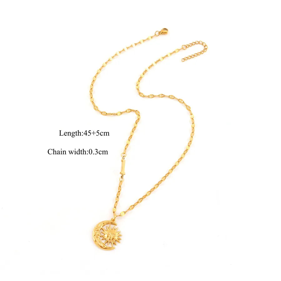 18K Gold Plated Sun & Moon Pendant Necklace Gold I