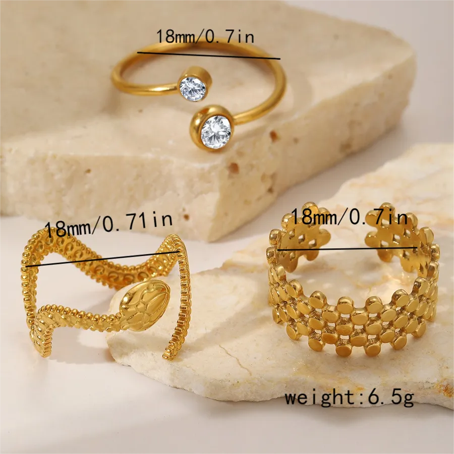 Adjustable Gold Stainless Steel Open Ring Average Size Gold 005#