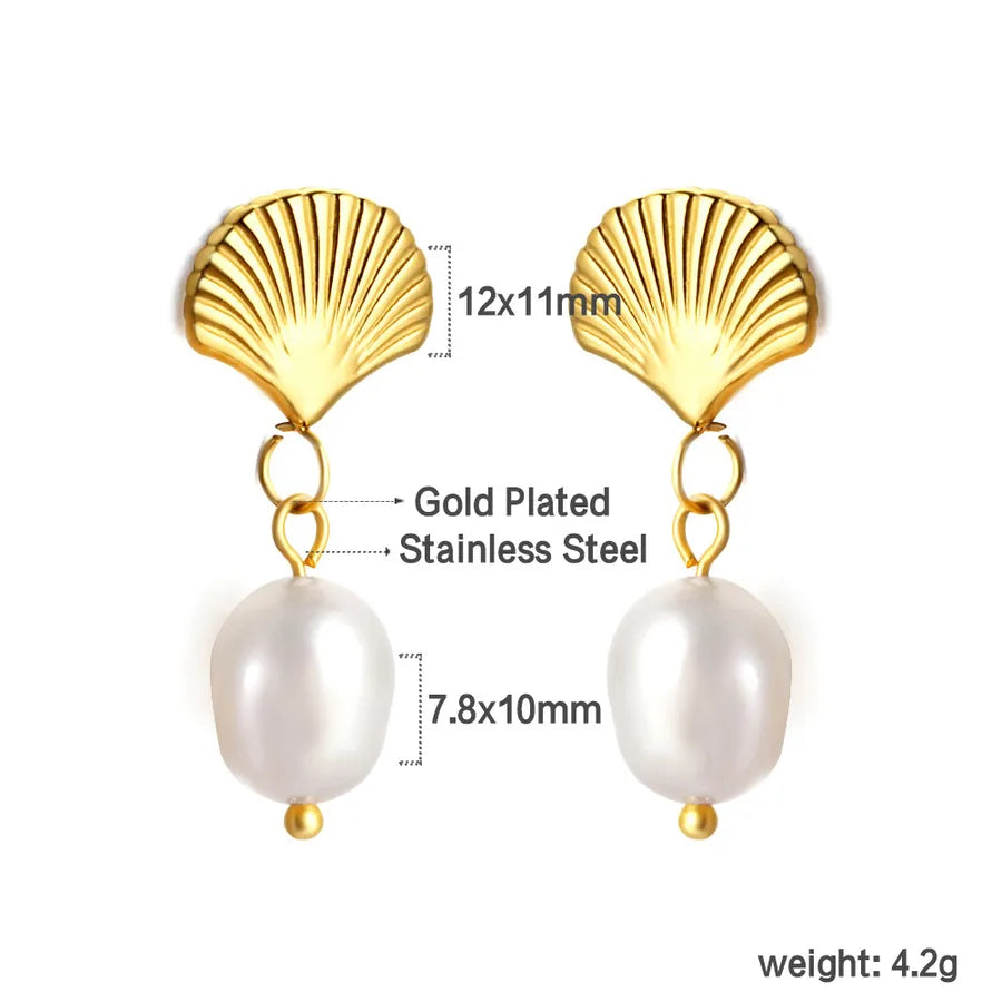 18K Gold Plated Geometric Pearl Earrings EA57860AG