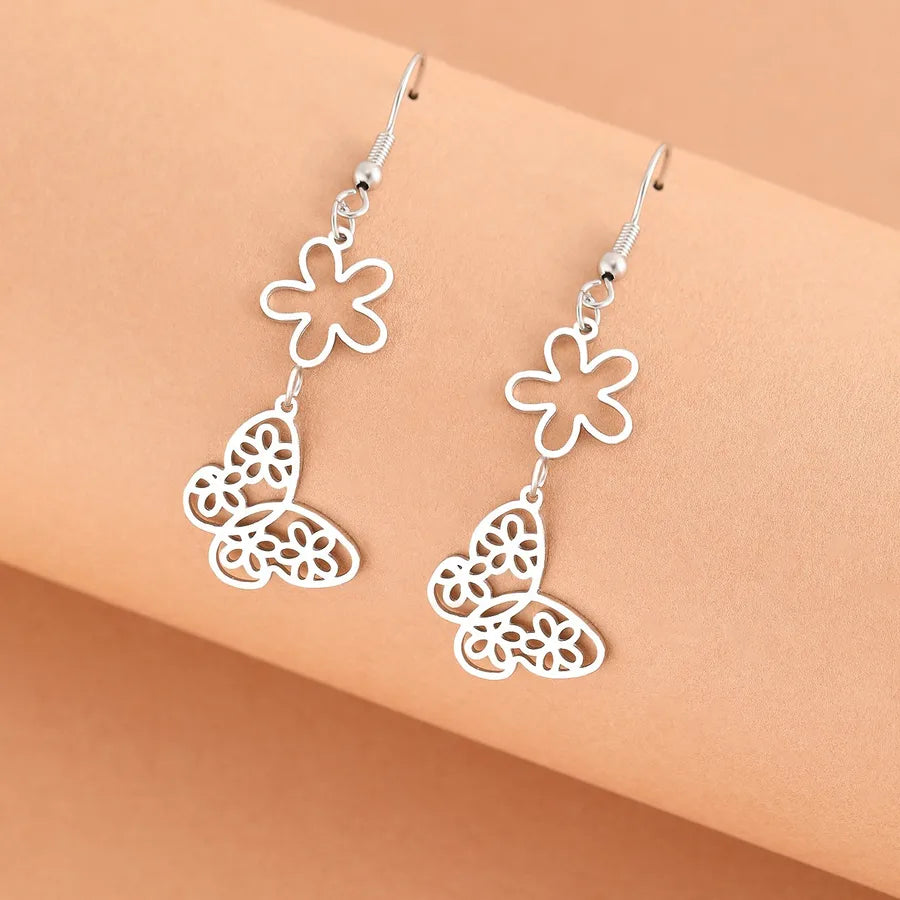 Gold Plated Heart & Butterfly Stud Earrings