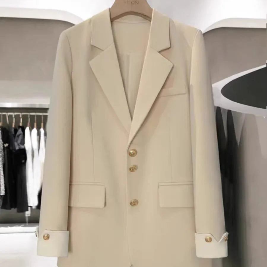 Women's Patchwork Sleeve Blazer - British Style Beige