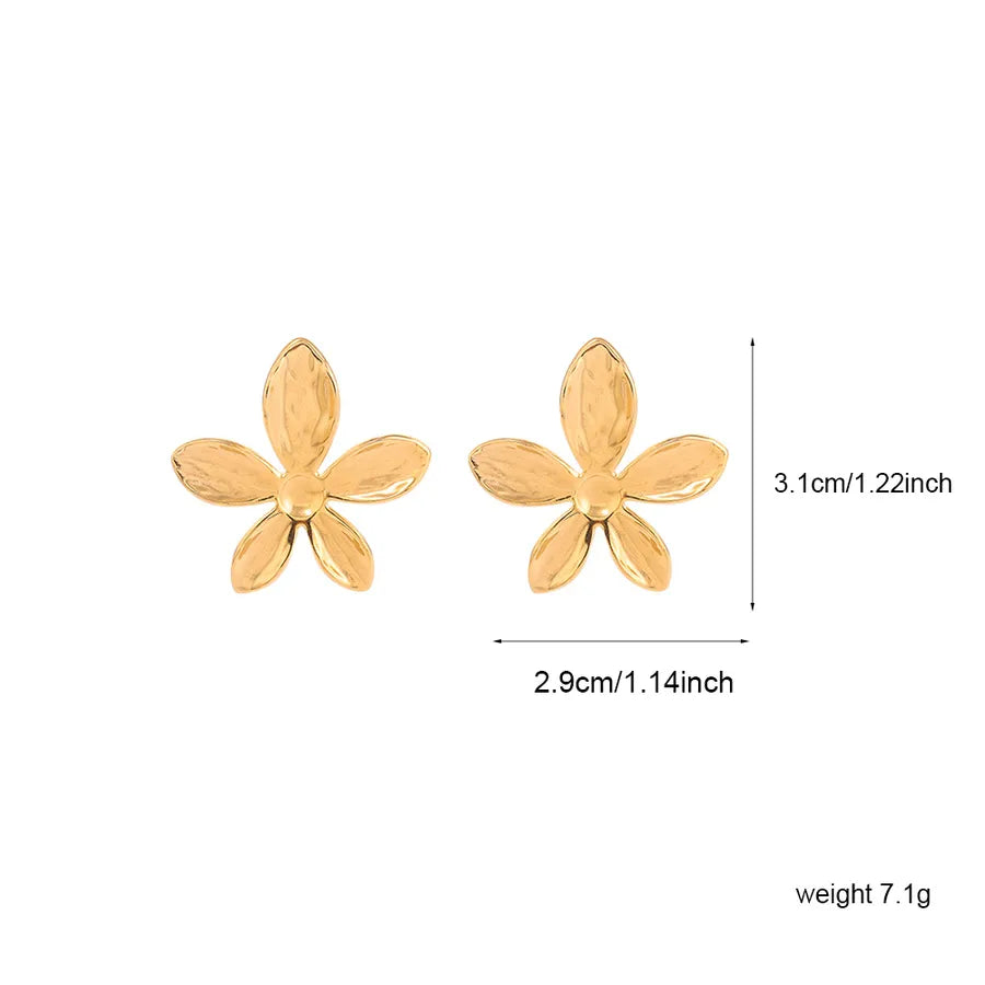 Titanium Steel Flower Stud Earrings for Women ER091–G