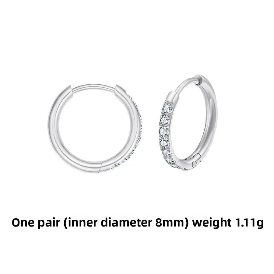 Gold Stainless Steel Hoop Earrings with Zirconia Silver pair 2.0*8mm Stainless Steel Pair