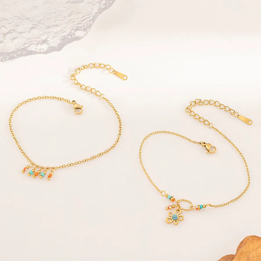 Layered Floral Stainless Steel Bracelet