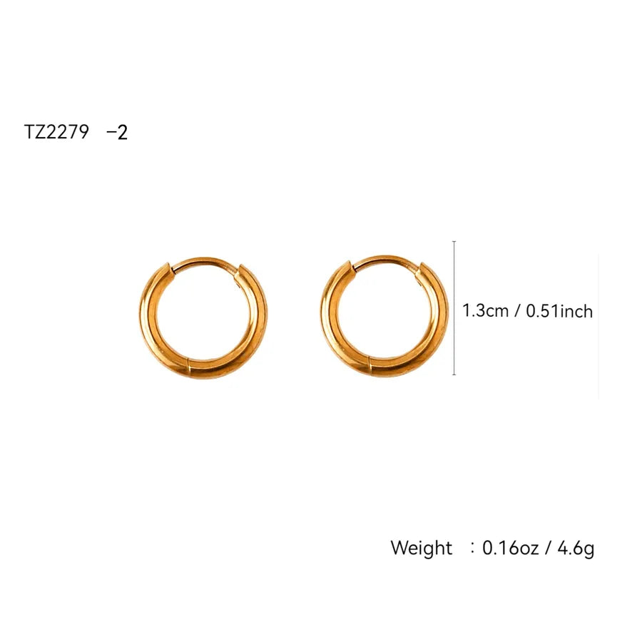 18K Gold Plated Stainless Steel Zircon Earrings 1.3cm Plain Hoop Earrings
