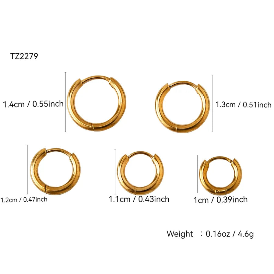 18K Gold Plated Stainless Steel Zircon Earrings Plain Circle Combination Style