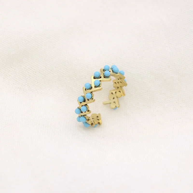 Leaf Enamel Stainless Steel Open Ring for Women Style 21