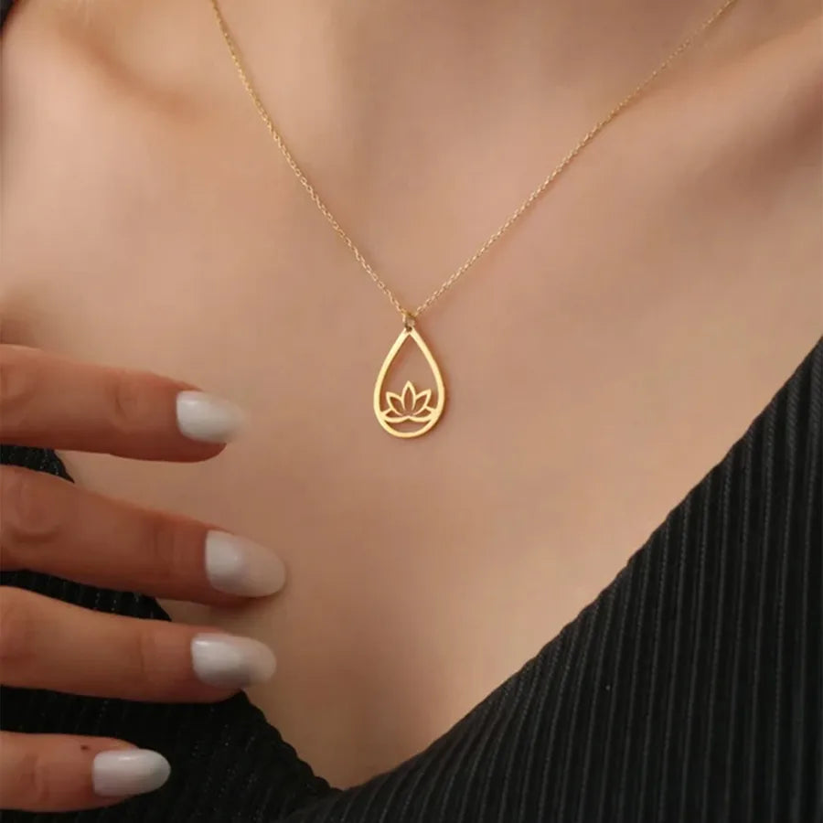 Gold Lotus Flower Pendant Necklace