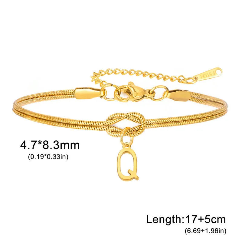 Double Layer Stainless Steel Letter Bracelet Letter Q ( Gold )