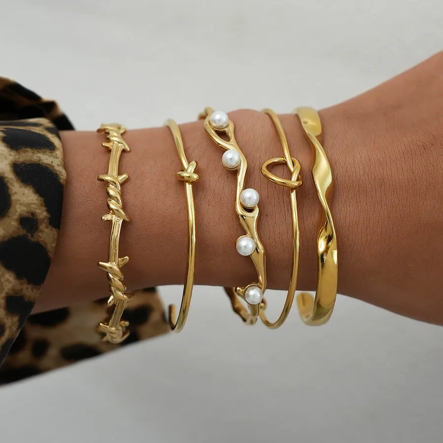 18K Gold Plated Pearl Bangle Bracelet for Women