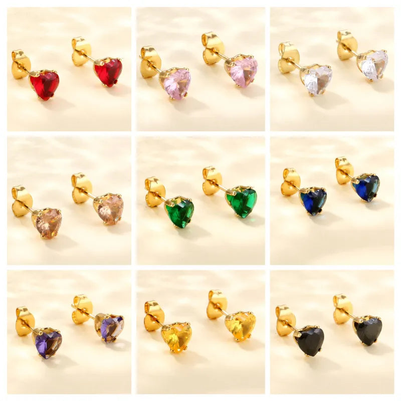 Heart-Shaped Zircon Stainless Steel Earrings