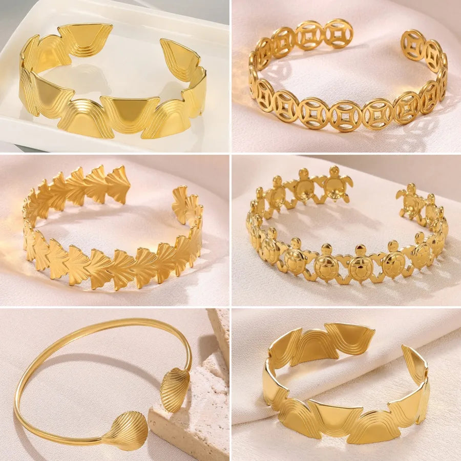 Oversized Gold Stainless Steel Bangle for Women