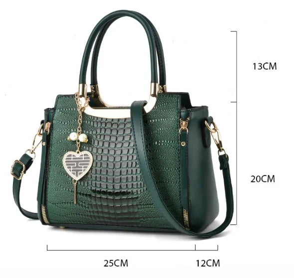 Stylish Croc-Pattern PU Shoulder Bag